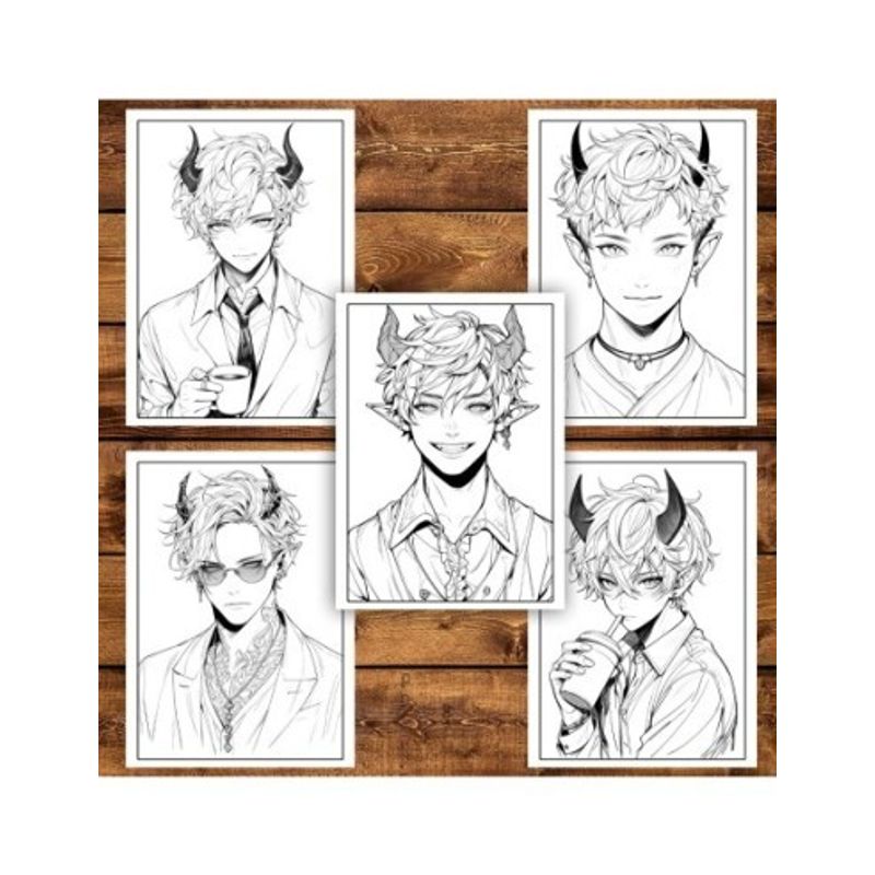 Carti si Birotica - Carti - Carti pentru copii - Carti de colorat - Carte de colorat pentru adulti, 50 de ilustratii, Anime Devil Boys, 106 pagini, A5 - Infinity.ro