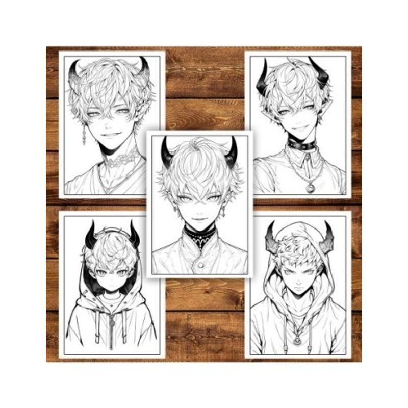 Carti si Birotica - Carti - Carti pentru copii - Carti de colorat - Carte de colorat pentru adulti, 50 de ilustratii, Anime Devil Boys, 106 pagini, A5 - Infinity.ro