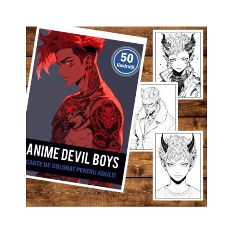 Carti si Birotica - Carti - Carti pentru copii - Carti de colorat - Carte de colorat pentru adulti, 50 de ilustratii, Anime Devil Boys, 106 pagini, A5 - Infinity.ro