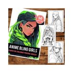 Carti si Birotica - Carti - Carti pentru copii - Carti de colorat - Carte de colorat pentru adulti, 50 de ilustratii, Anime Bling Girls, 106 pagini, A5 - Infinity.ro
