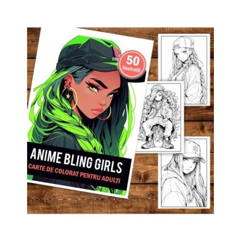 Carti si Birotica - Carti - Carti pentru copii - Carti de colorat - Carte de colorat pentru adulti, 50 de ilustratii, Anime Bling Girls, 106 pagini, A5 - Infinity.ro