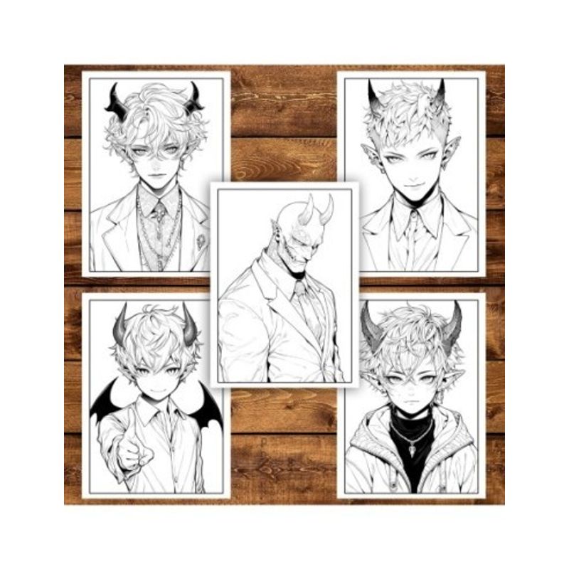 Carti si Birotica - Carti - Carti pentru copii - Carti de colorat - Carte de colorat pentru adulti, 50 de ilustratii, Anime Devil Boys, 106 pagini, A5 - Infinity.ro