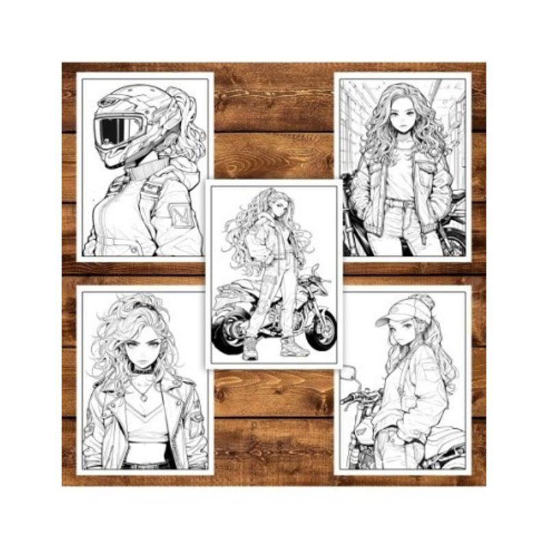Carti si Birotica - Carti - Carti pentru copii - Carti de colorat - Carte de colorat pentru adulti, 50 de ilustratii, Anime Biker Girls, 106 pagini, A5 - Infinity.ro