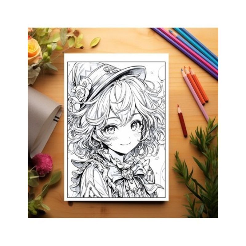 Carti si Birotica - Carti - Carti pentru copii - Carti de colorat - Carte de colorat pentru adulti, 50 de ilustratii, Anime Clown Girls, 106 pagini, A5 - Infinity.ro
