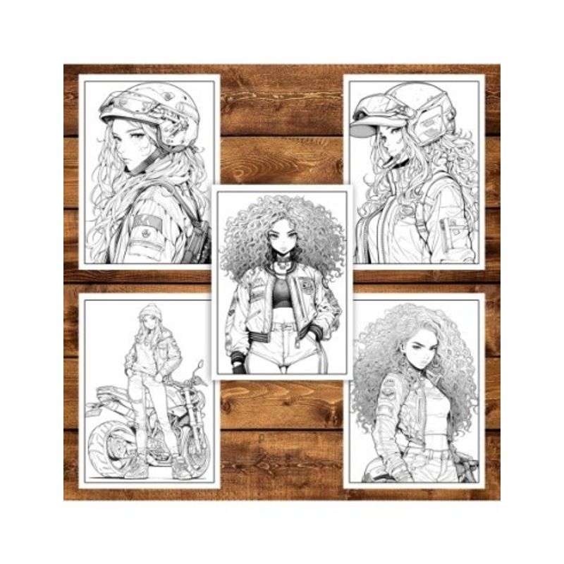 Carti si Birotica - Carti - Carti pentru copii - Carti de colorat - Carte de colorat pentru adulti, 50 de ilustratii, Anime Biker Girls, 106 pagini, A5 - Infinity.ro