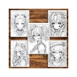Carti si Birotica - Carti - Carti pentru copii - Carti de colorat - Carte de colorat pentru adulti, 50 de ilustratii, Anime Clown Girls, 106 pagini, A5 - Infinity.ro