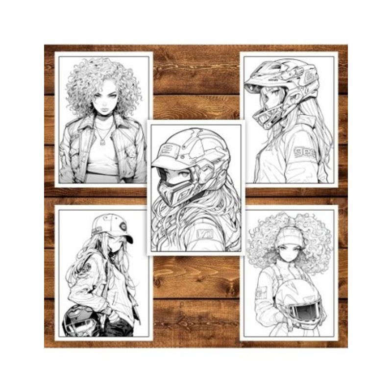 Carti si Birotica - Carti - Carti pentru copii - Carti de colorat - Carte de colorat pentru adulti, 50 de ilustratii, Anime Biker Girls, 106 pagini, A5 - Infinity.ro