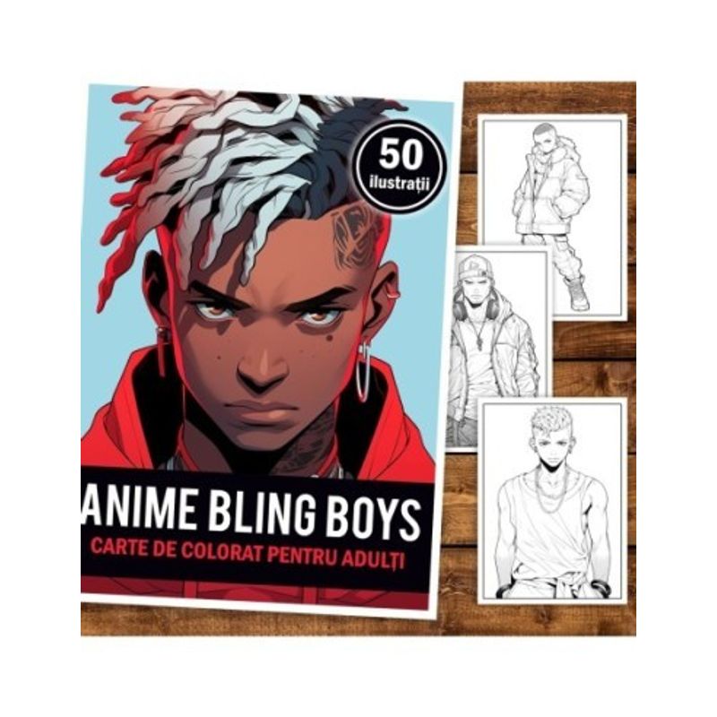 Carti si Birotica - Carti - Carti pentru copii - Carti de colorat - Carte de colorat pentru adulti, 50 de ilustratii, Anime Bling Boys, 106 pagini, A5 - Infinity.ro