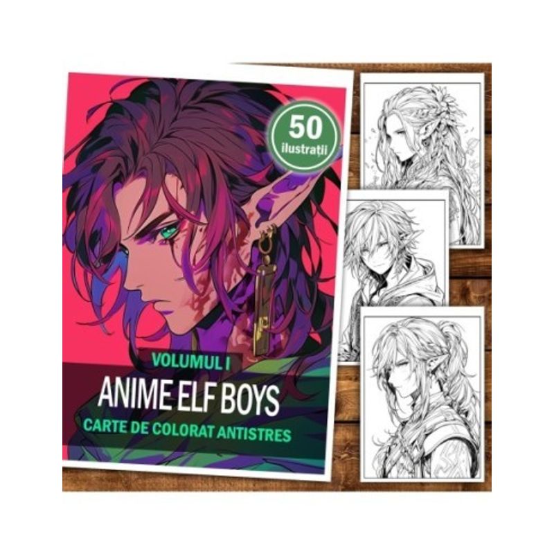 Carti si Birotica - Carti - Carti pentru copii - Carti de colorat - Carte de colorat pentru adulti, 50 de ilustratii, Anime Elf Boys, 106 pagini, A5 - Infinity.ro