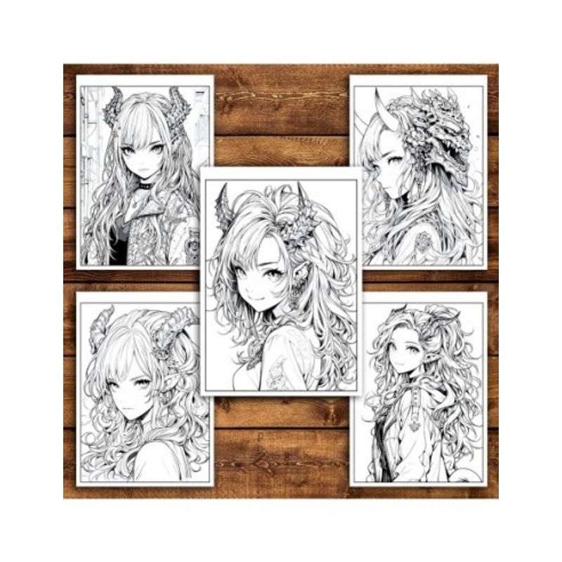 Carti si Birotica - Carti - Carti pentru copii - Carti de colorat - Carte de colorat pentru adulti, 50 de ilustratii, Anime Devil Girls, 106 pagini, A5 - Infinity.ro