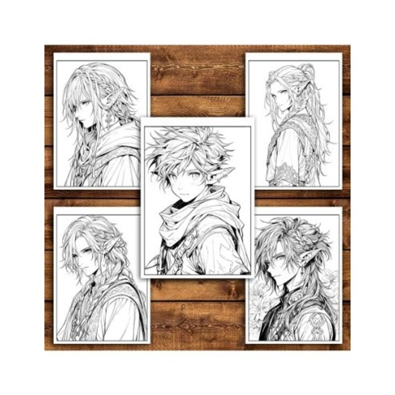 Carti si Birotica - Carti - Carti pentru copii - Carti de colorat - Carte de colorat pentru adulti, 50 de ilustratii, Anime Elf Boys, 106 pagini, A5 - Infinity.ro