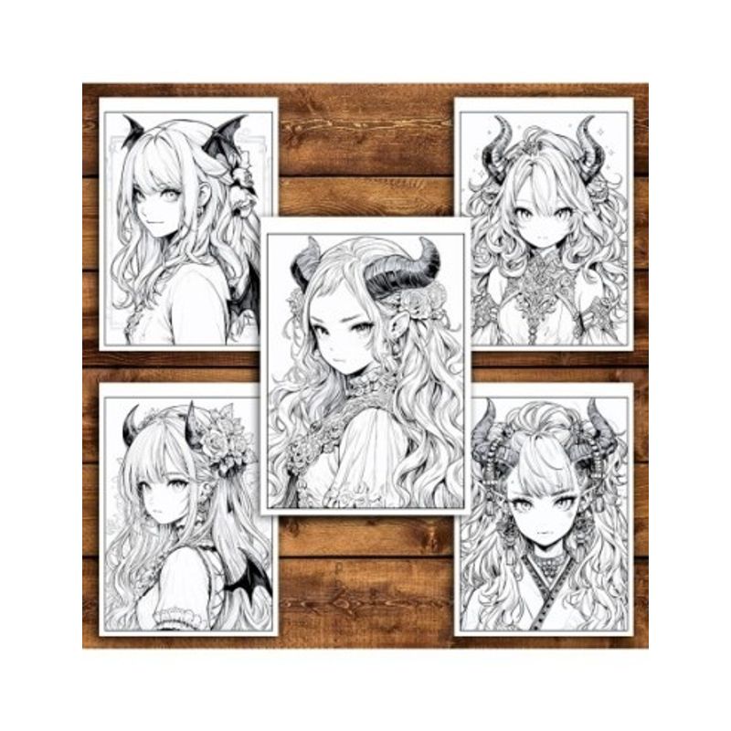 Carti si Birotica - Carti - Carti pentru copii - Carti de colorat - Carte de colorat pentru adulti, 50 de ilustratii, Anime Devil Girls, 106 pagini, A5 - Infinity.ro
