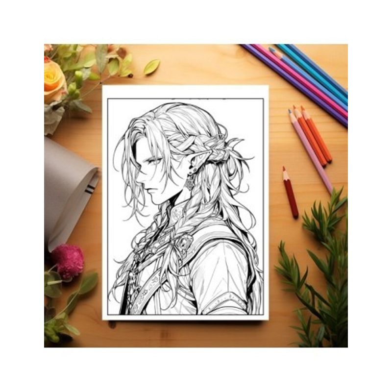 Carti si Birotica - Carti - Carti pentru copii - Carti de colorat - Carte de colorat pentru adulti, 50 de ilustratii, Anime Elf Boys, 106 pagini, A5 - Infinity.ro