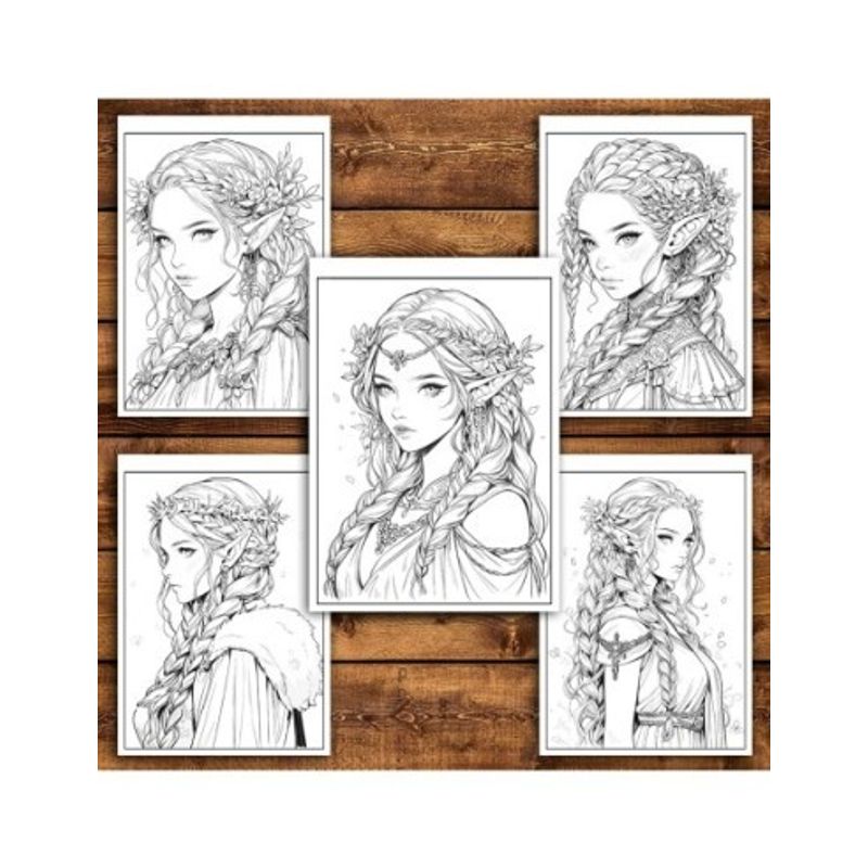 Carti si Birotica - Carti - Carti pentru copii - Carti de colorat - Carte de colorat pentru adulti, 50 de ilustratii, Anime Elves Girls, 106 pagini, A5 - Infinity.ro