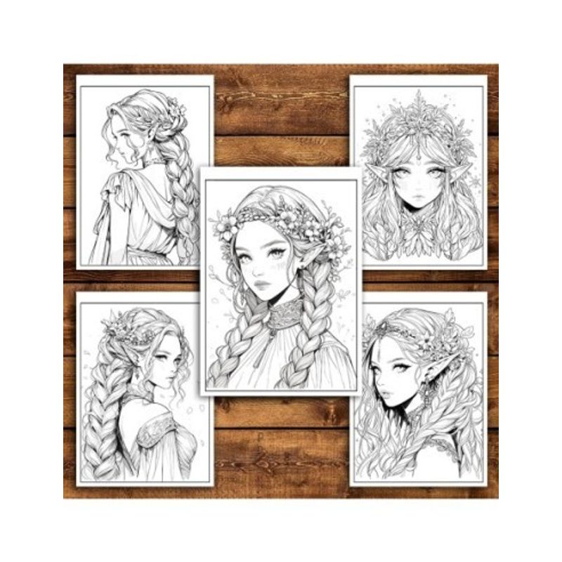 Carti si Birotica - Carti - Carti pentru copii - Carti de colorat - Carte de colorat pentru adulti, 50 de ilustratii, Anime Elves Girls, 106 pagini, A5 - Infinity.ro