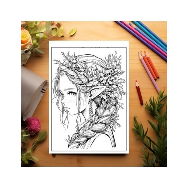 Carti si Birotica - Carti - Carti pentru copii - Carti de colorat - Carte de colorat pentru adulti, 50 de ilustratii, Anime Elves Girls, 106 pagini, A5 - Infinity.ro