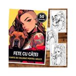 Carti si Birotica - Carti - Carti pentru copii - Carti de colorat - Carte de colorat pentru adulti, 50 de ilustratii, Anime Girls with Dogs, 106 pagini, A5 - Infinity.ro