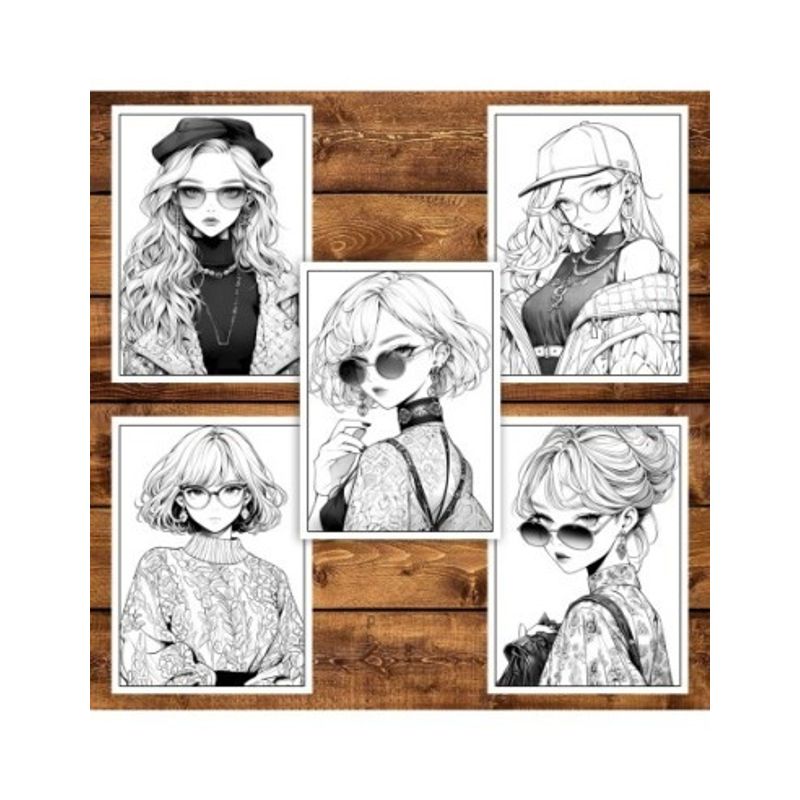 Carti si Birotica - Carti - Carti pentru copii - Carti de colorat - Carte de colorat pentru adulti, 50 de ilustratii, Anime Fashion Girls, 106 pagini, A5 - Infinity.ro