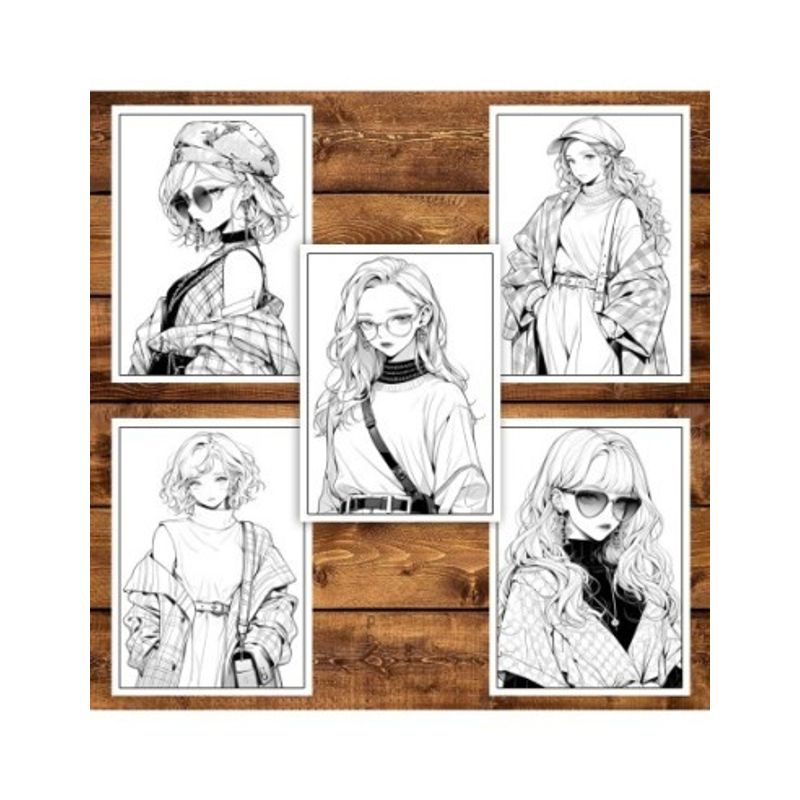 Carti si Birotica - Carti - Carti pentru copii - Carti de colorat - Carte de colorat pentru adulti, 50 de ilustratii, Anime Fashion Girls, 106 pagini, A5 - Infinity.ro