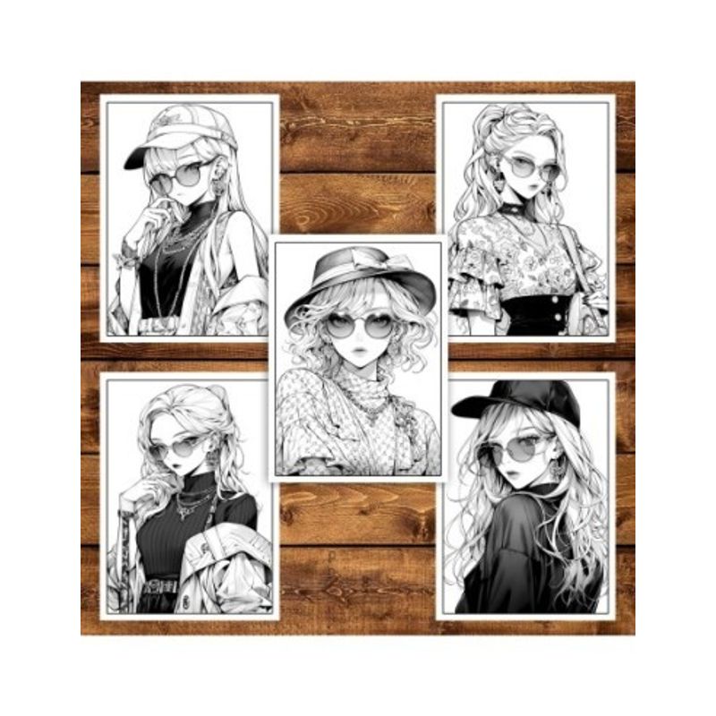 Carti si Birotica - Carti - Carti pentru copii - Carti de colorat - Carte de colorat pentru adulti, 50 de ilustratii, Anime Fashion Girls, 106 pagini, A5 - Infinity.ro