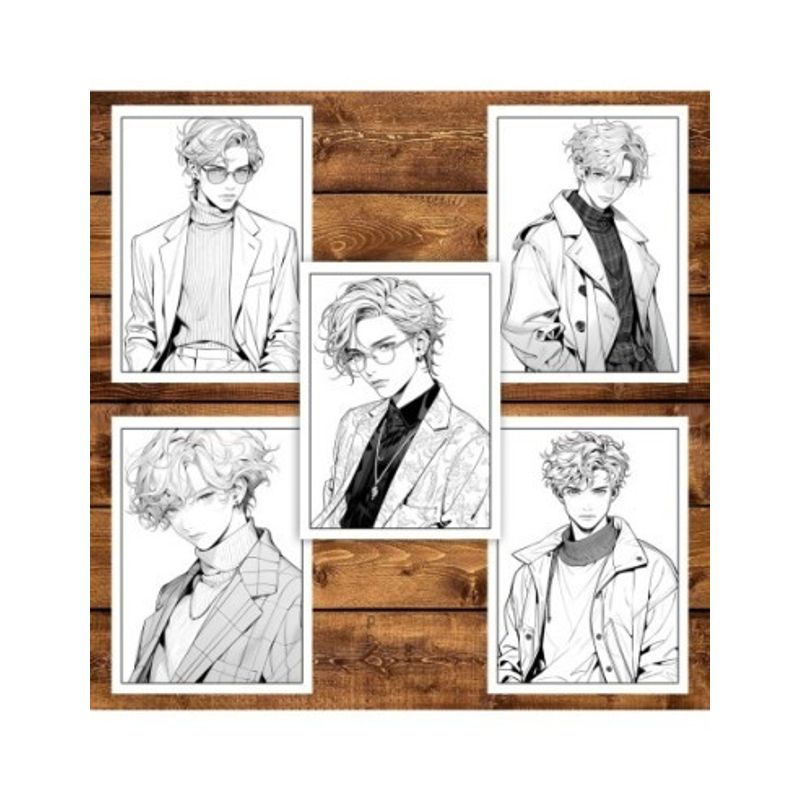 Carti si Birotica - Carti - Carti pentru copii - Carti de colorat - Carte de colorat pentru adulti, 50 de ilustratii, Anime Fashion Boys, 106 pagini, A5 - Infinity.ro