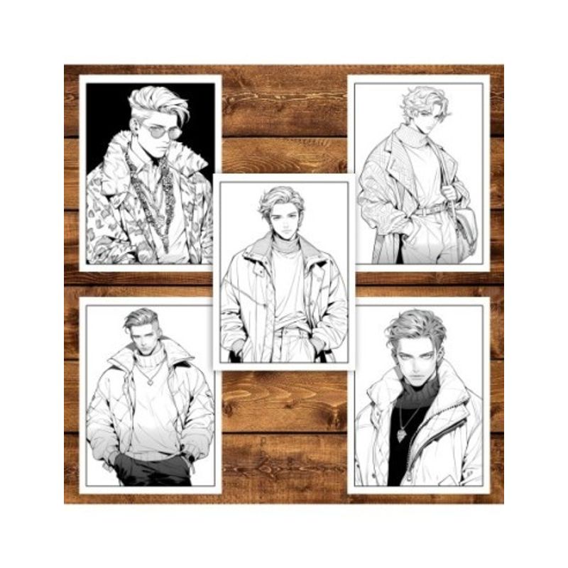 Carti si Birotica - Carti - Carti pentru copii - Carti de colorat - Carte de colorat pentru adulti, 50 de ilustratii, Anime Fashion Boys, 106 pagini, A5 - Infinity.ro