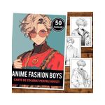 Carti si Birotica - Carti - Carti pentru copii - Carti de colorat - Carte de colorat pentru adulti, 50 de ilustratii, Anime Fashion Boys, 106 pagini, A5 - Infinity.ro