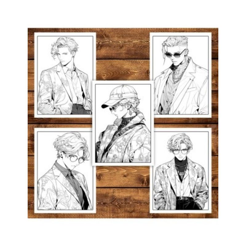 Carti si Birotica - Carti - Carti pentru copii - Carti de colorat - Carte de colorat pentru adulti, 50 de ilustratii, Anime Fashion Boys, 106 pagini, A5 - Infinity.ro