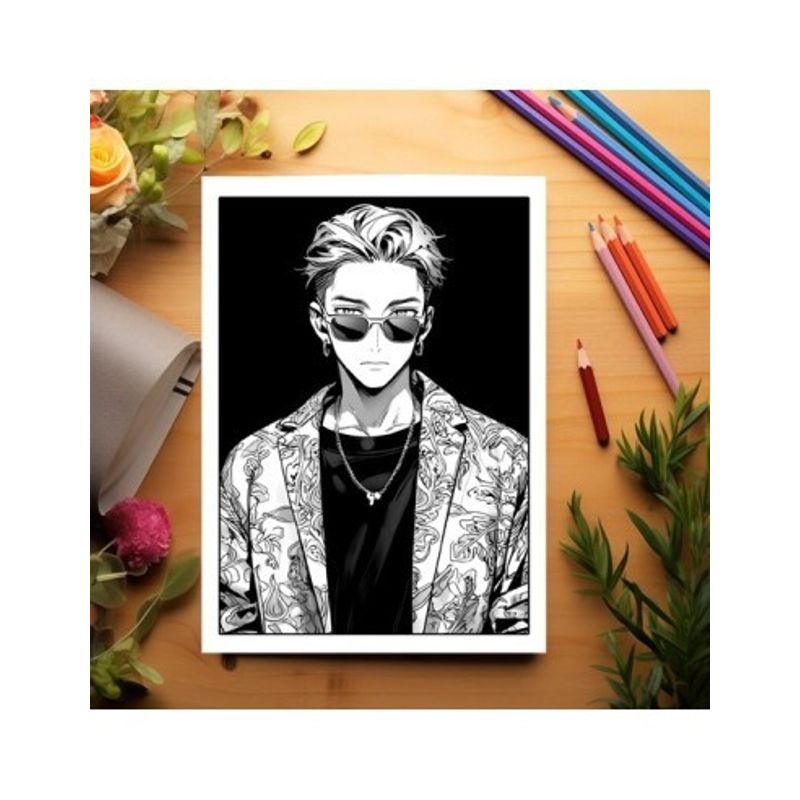 Carti si Birotica - Carti - Carti pentru copii - Carti de colorat - Carte de colorat pentru adulti, 50 de ilustratii, Anime Fashion Boys, 106 pagini, A5 - Infinity.ro