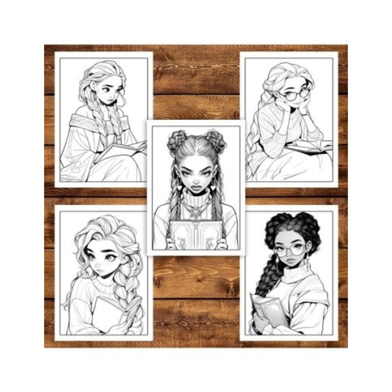 Carti si Birotica - Carti - Carti pentru copii - Carti de colorat - Carte de colorat pentru adulti, 50 de ilustratii, Anime Girls With Books, 106 pagini, A5 - Infinity.ro