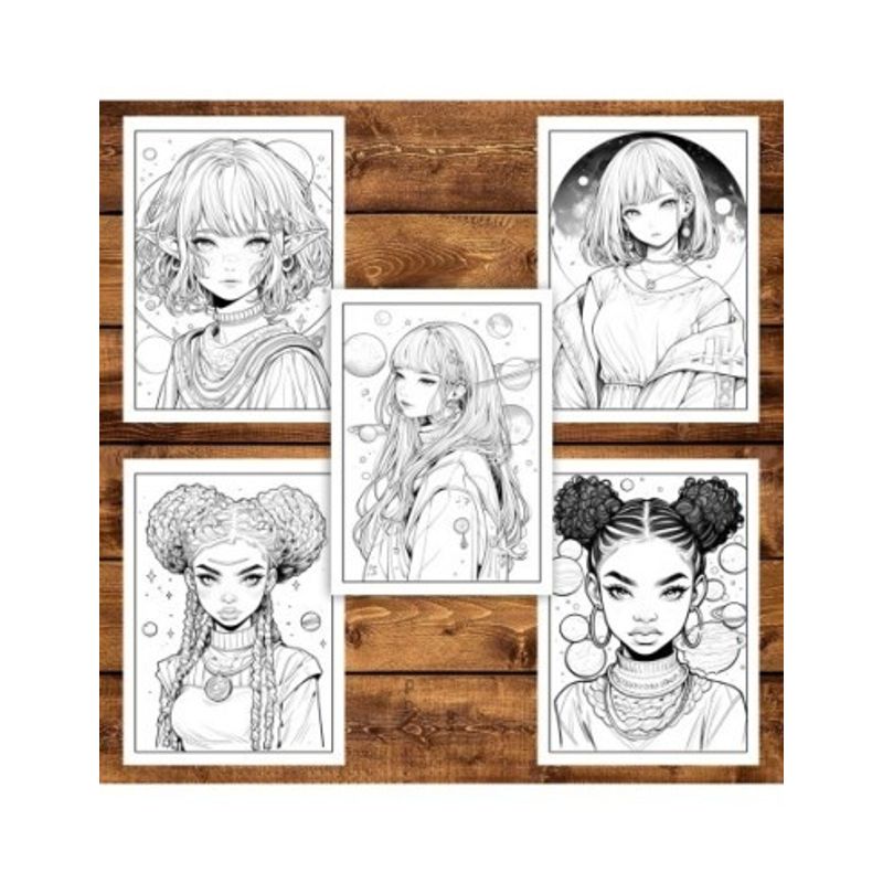 Carti si Birotica - Carti - Carti pentru copii - Carti de colorat - Carte de colorat pentru adulti, 50 de ilustratii, Anime Galaxy Girls, 106 pagini, A5 - Infinity.ro