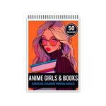 Carti si Birotica - Carti - Carti pentru copii - Carti de colorat - Carte de colorat pentru adulti, 50 de ilustratii, Anime Girls With Books, 106 pagini, A5 - Infinity.ro