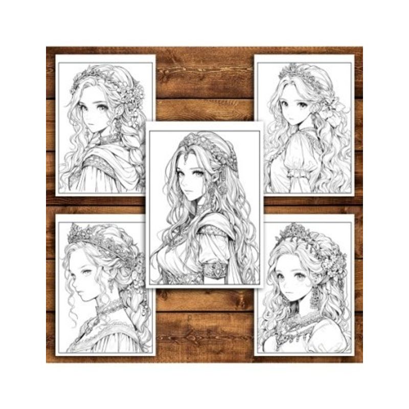 Carti si Birotica - Carti - Carti pentru copii - Carti de colorat - Carte de colorat pentru adulti, 50 de ilustratii, Anime Princesses - Volumul II, 106 pagini, A5 - Infinity.ro