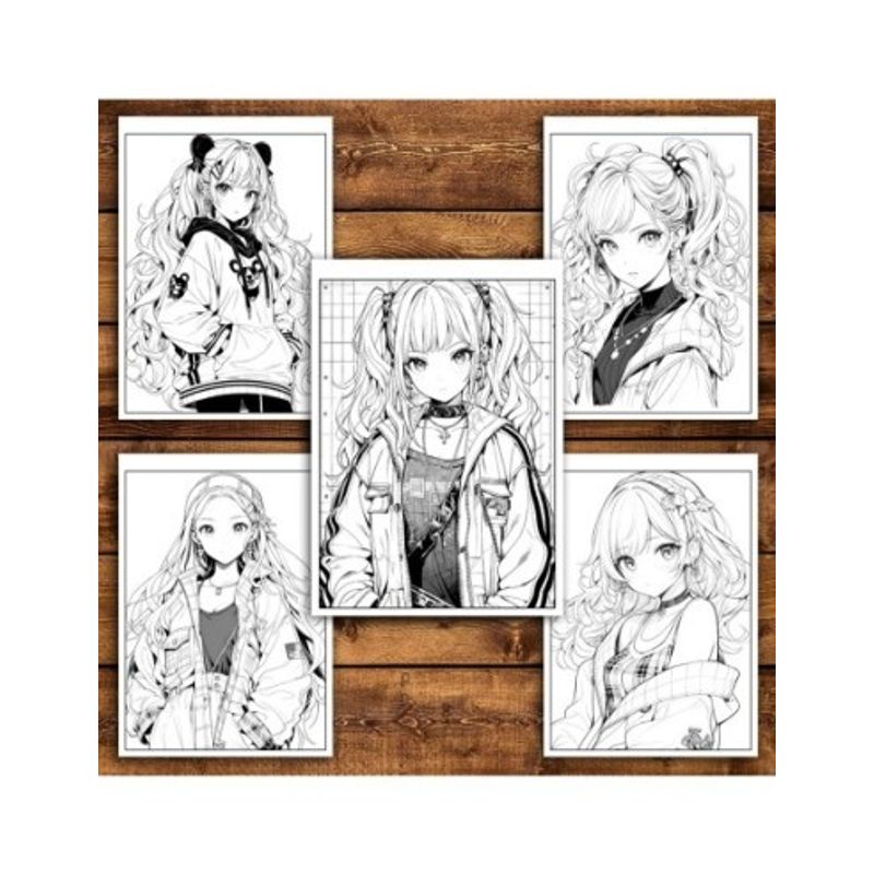 Carti si Birotica - Carti - Carti pentru copii - Carti de colorat - Carte de colorat pentru adulti, 50 de ilustratii, Anime Punk Girls, 106 pagini, A5 - Infinity.ro
