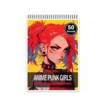 Carti si Birotica - Carti - Carti pentru copii - Carti de colorat - Carte de colorat pentru adulti, 50 de ilustratii, Anime Punk Girls, 106 pagini, A5 - Infinity.ro