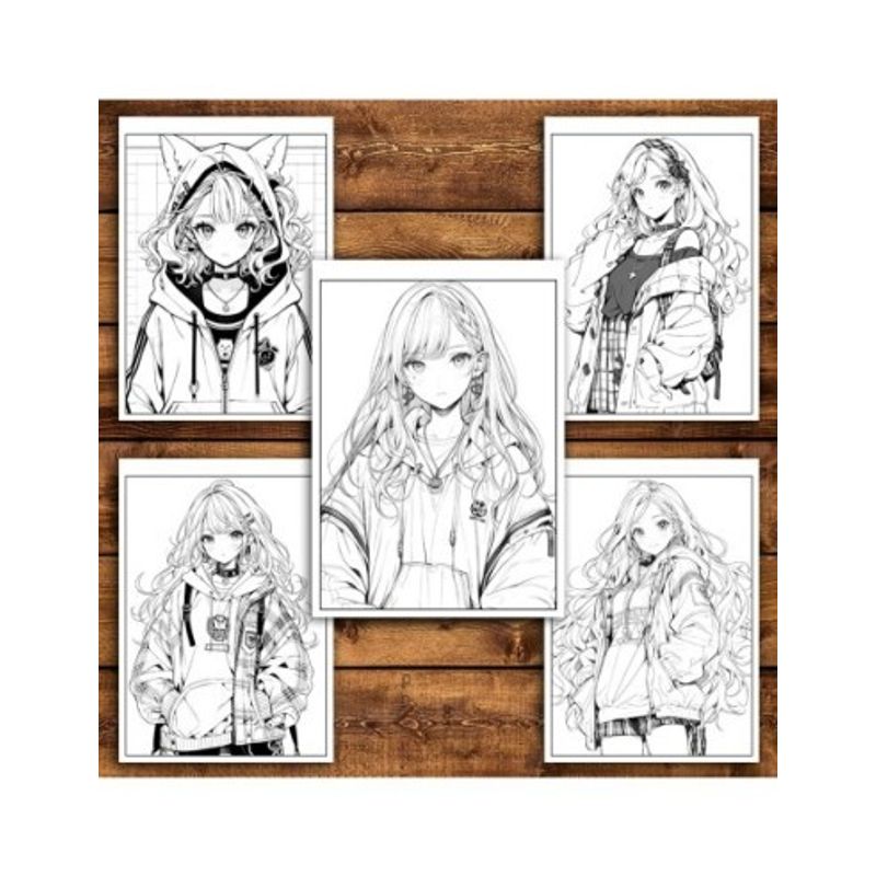 Carti si Birotica - Carti - Carti pentru copii - Carti de colorat - Carte de colorat pentru adulti, 50 de ilustratii, Anime Punk Girls, 106 pagini, A5 - Infinity.ro