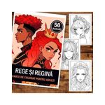 Carti si Birotica - Carti - Carti pentru copii - Carti de colorat - Carte de colorat pentru adulti, 50 de ilustratii, Anime Kings Queens 106 pagini, A5 - Infinity.ro