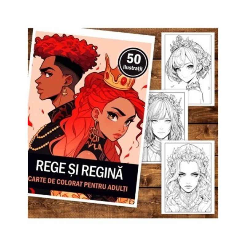 Carti si Birotica - Carti - Carti pentru copii - Carti de colorat - Carte de colorat pentru adulti, 50 de ilustratii, Anime Kings Queens 106 pagini, A5 - Infinity.ro