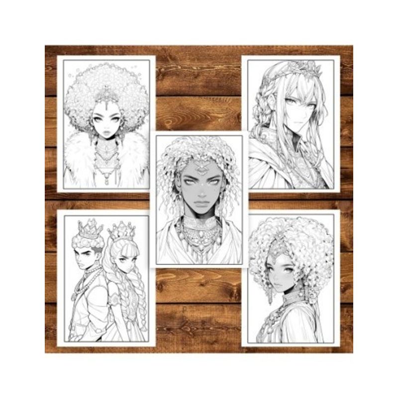 Carti si Birotica - Carti - Carti pentru copii - Carti de colorat - Carte de colorat pentru adulti, 50 de ilustratii, Anime Kings Queens 106 pagini, A5 - Infinity.ro