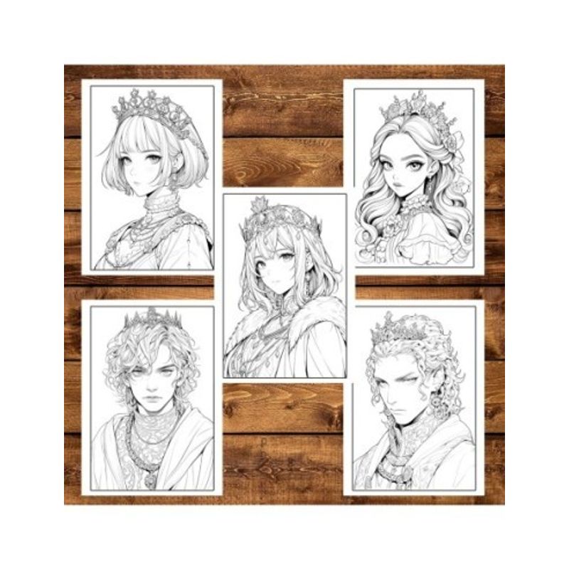 Carti si Birotica - Carti - Carti pentru copii - Carti de colorat - Carte de colorat pentru adulti, 50 de ilustratii, Anime Kings Queens 106 pagini, A5 - Infinity.ro