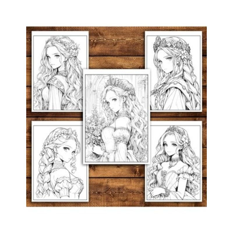 Carti si Birotica - Carti - Carti pentru copii - Carti de colorat - Carte de colorat pentru adulti, 50 de ilustratii, Anime Princesses - Volumul II, 106 pagini, A5 - Infinity.ro