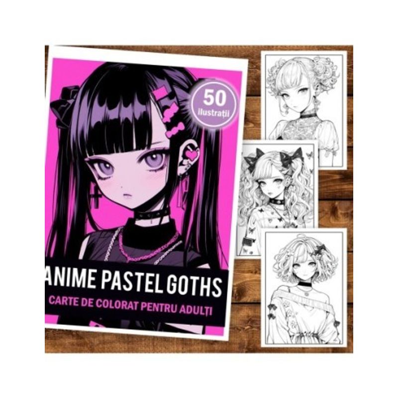 Carti si Birotica - Carti - Carti pentru copii - Carti de colorat - Carte de colorat pentru adulti, 50 de ilustratii, Anime Pastel Goth Girls, 106 pagini, A5 - Infinity.ro