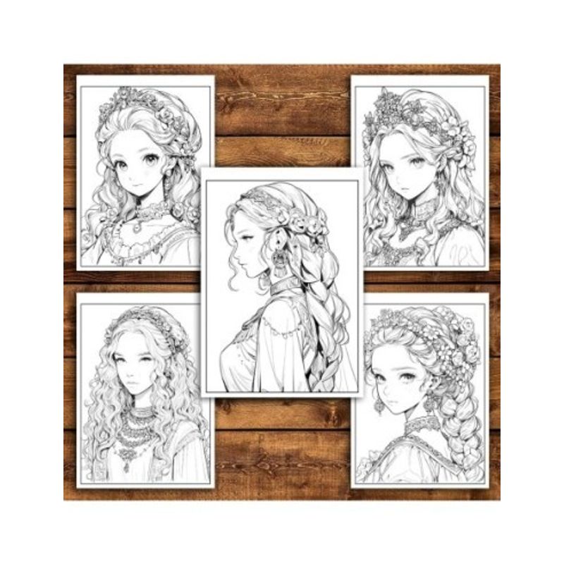 Carti si Birotica - Carti - Carti pentru copii - Carti de colorat - Carte de colorat pentru adulti, 50 de ilustratii, Anime Princesses - Volumul I, 106 pagini, A5 - Infinity.ro