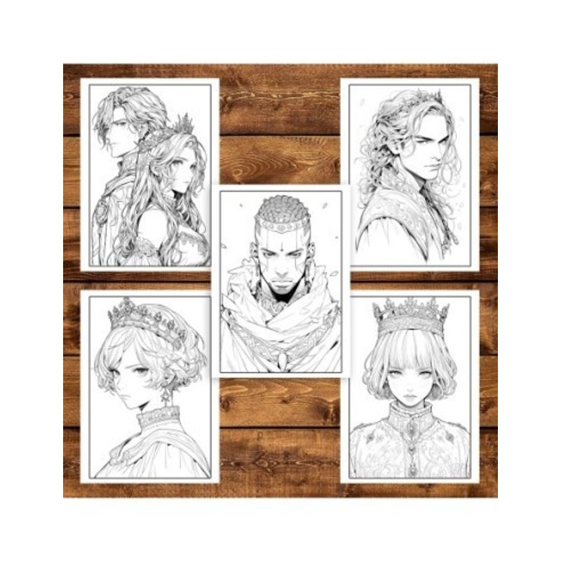 Carti si Birotica - Carti - Carti pentru copii - Carti de colorat - Carte de colorat pentru adulti, 50 de ilustratii, Anime Kings Queens 106 pagini, A5 - Infinity.ro