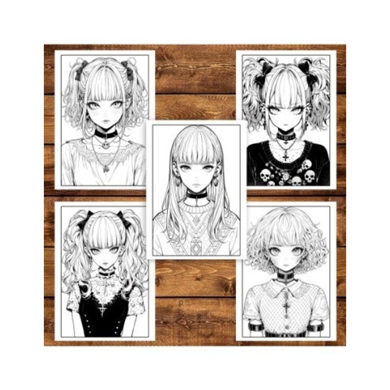 Carti si Birotica - Carti - Carti pentru copii - Carti de colorat - Carte de colorat pentru adulti, 50 de ilustratii, Anime Pastel Goth Girls, 106 pagini, A5 - Infinity.ro