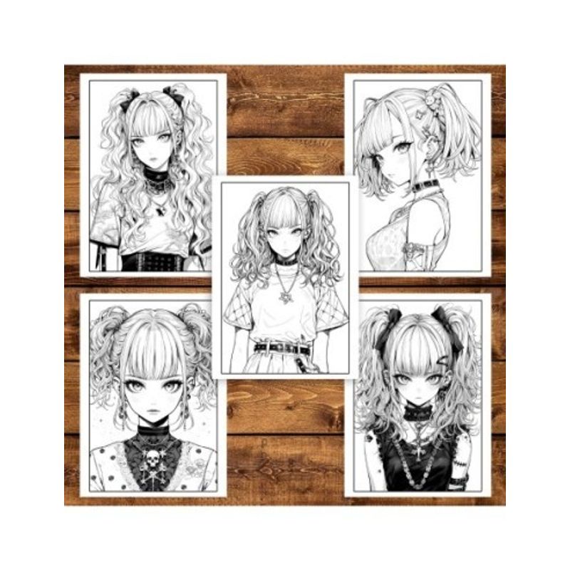 Carti si Birotica - Carti - Carti pentru copii - Carti de colorat - Carte de colorat pentru adulti, 50 de ilustratii, Anime Pastel Goth Girls, 106 pagini, A5 - Infinity.ro