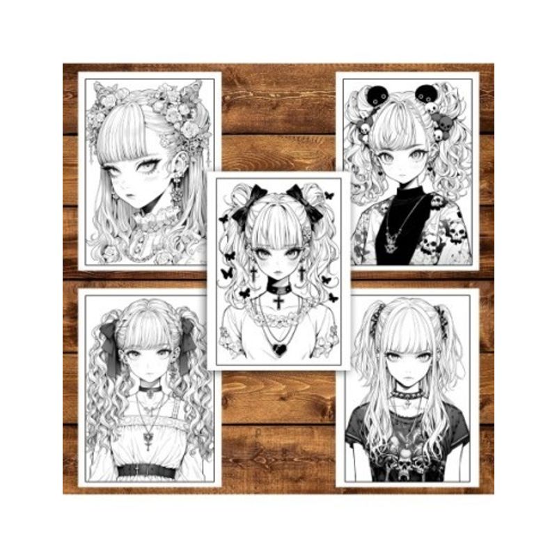 Carti si Birotica - Carti - Carti pentru copii - Carti de colorat - Carte de colorat pentru adulti, 50 de ilustratii, Anime Pastel Goth Girls, 106 pagini, A5 - Infinity.ro