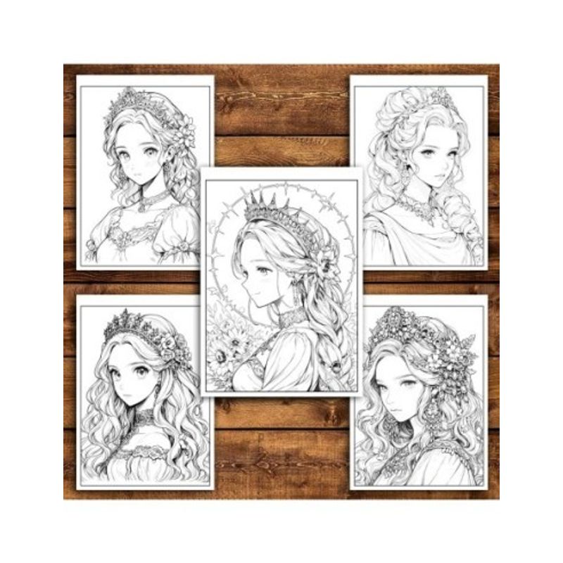 Carti si Birotica - Carti - Carti pentru copii - Carti de colorat - Carte de colorat pentru adulti, 50 de ilustratii, Anime Princesses - Volumul I, 106 pagini, A5 - Infinity.ro