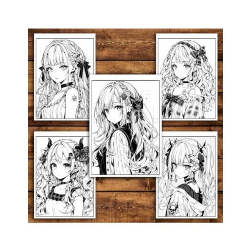 Carti si Birotica - Carti - Carti pentru copii - Carti de colorat - Carte de colorat pentru adulti, 50 de ilustratii, Anime Goth Girls, 106 pagini, A5 - Infinity.ro