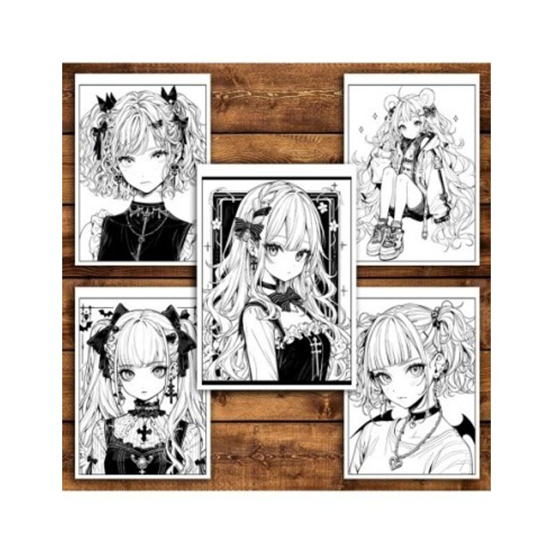 Carti si Birotica - Carti - Carti pentru copii - Carti de colorat - Carte de colorat pentru adulti, 50 de ilustratii, Anime Goth Girls, 106 pagini, A5 - Infinity.ro